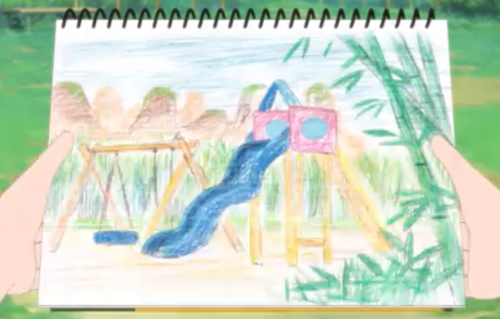 スケッチブックに描かれた公園の絵
