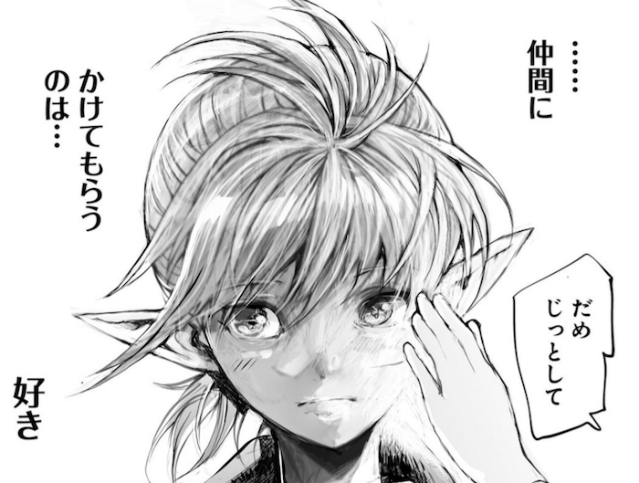味方に回復魔法をかけてもらうエルフの戦士フランリル